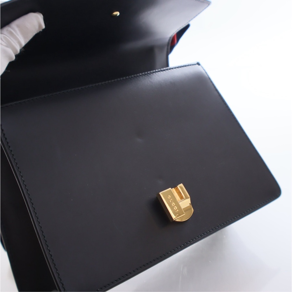 Gucci Sylvie Black and Green Shoulder Bag with Gold Accents - Picture 10 of 12